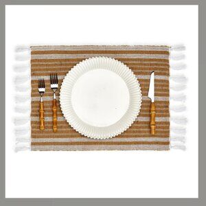 Two’s Company Au Natural Jute Cotton Tassel Placemats Set of 4 Neutral Boho